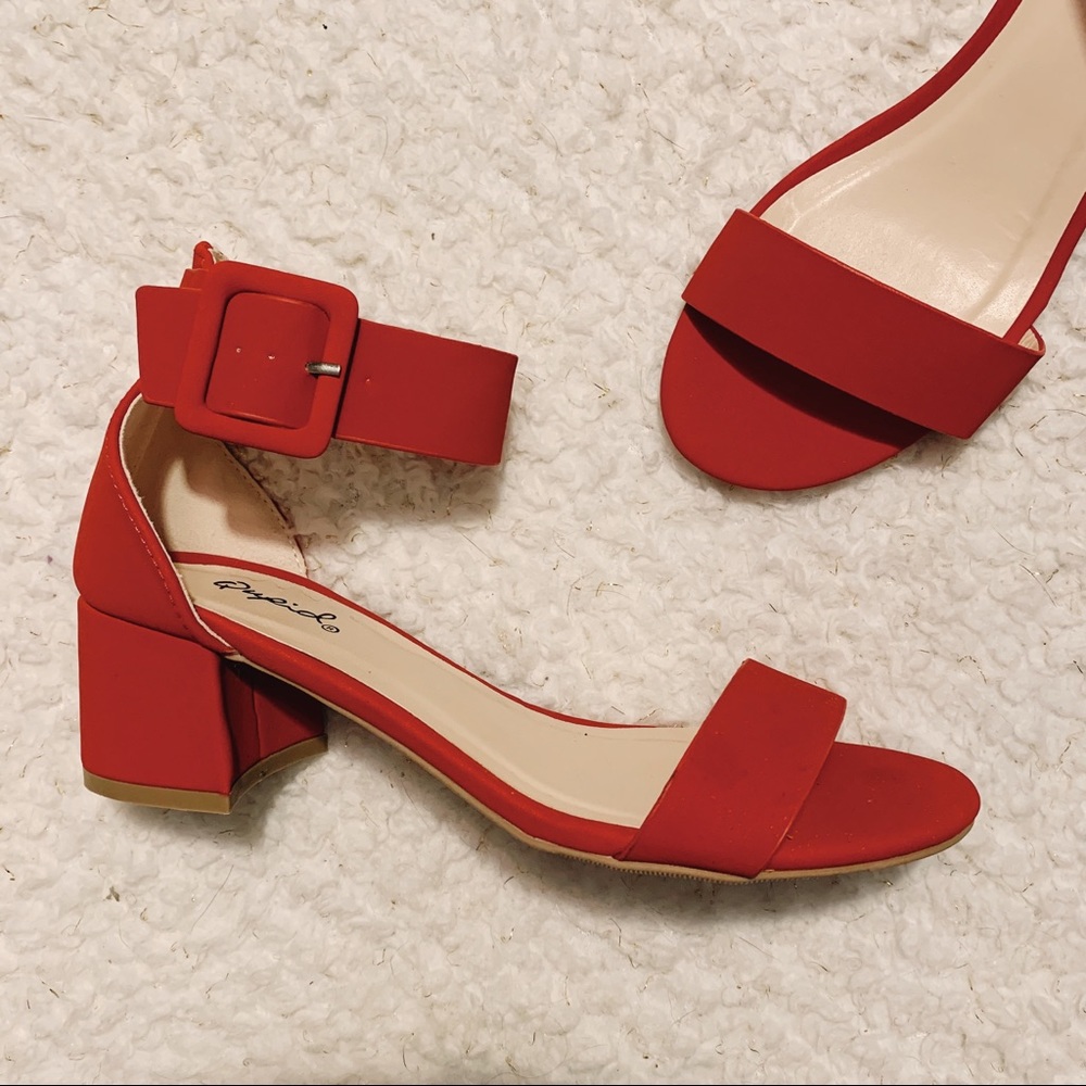 QUIPID Red Ankle Strap Heels